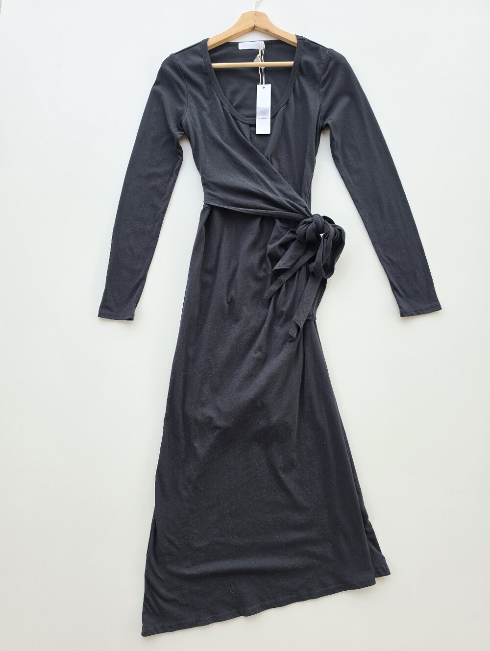 Jonathan Simkhai Standard Black Long Sleeve‎ Faux Wrap Maxi Dress